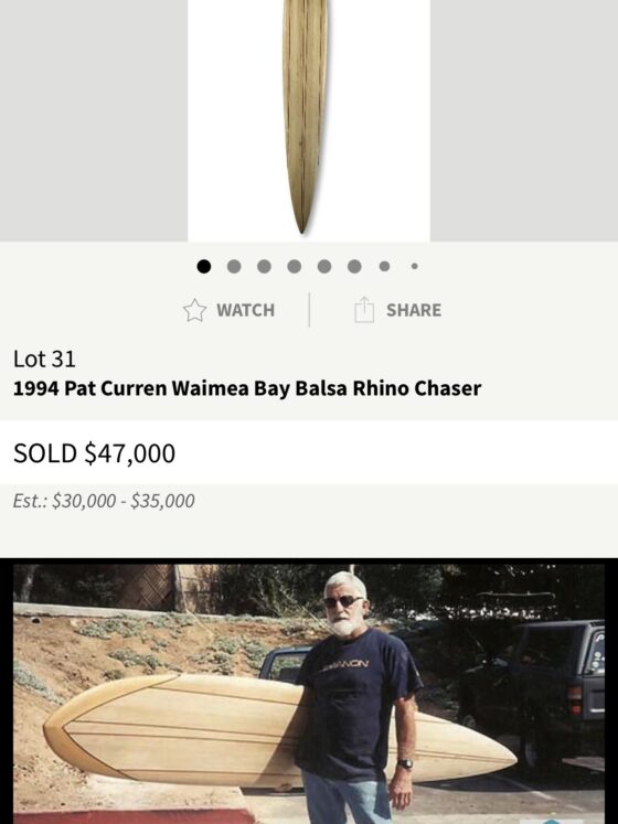 Pat Curren board goes for big $$$ at auction